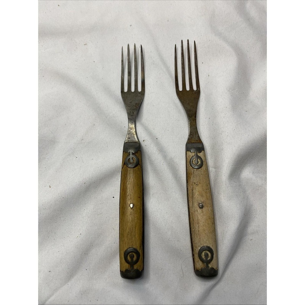 2 Antique Civil War Era 4 Tine Forks 1800s Primitive Flatware - Picture 1 of 7